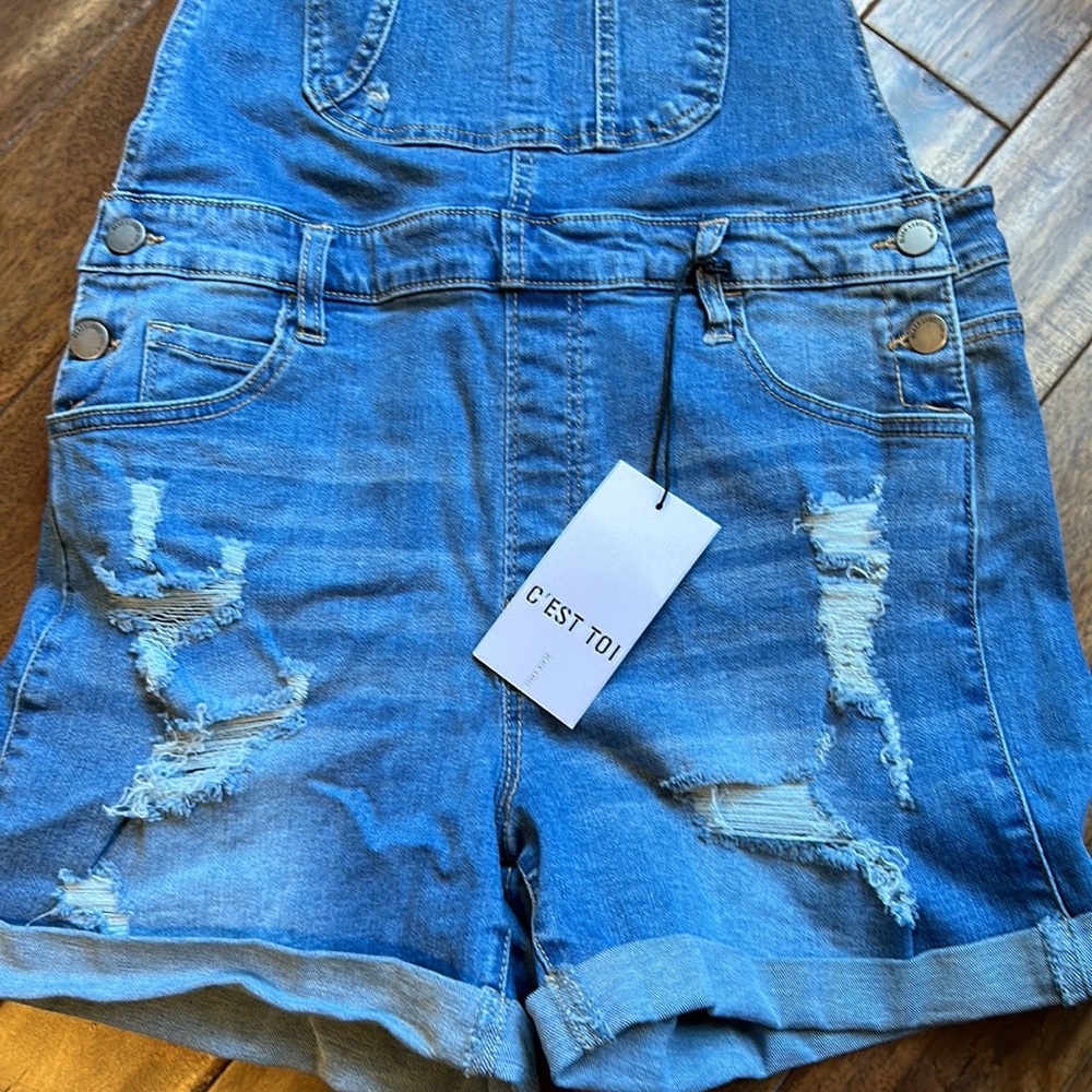 Black Label Denim Short Overalls